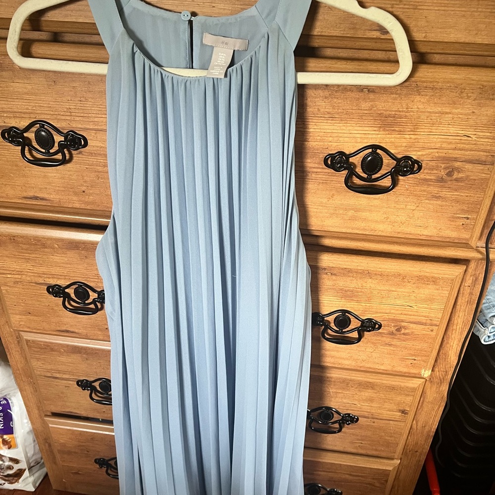 H&M Light Blue Pleated Midi Dress